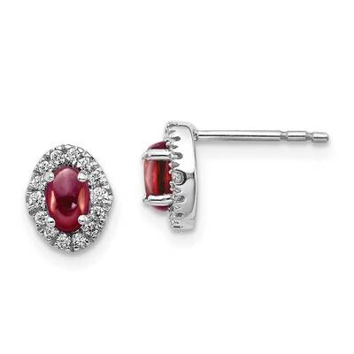 Cabochon Garnet Earrings 14k White Gold Diamond EM4035-GA-016-WA, MPN: EM4035-GA-016-WA, 1911018375…