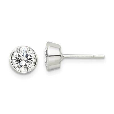 CZ Diamond Circle Post Earrings Sterling Silver Polished QE16137, MPN: QE16137, 196904169759
