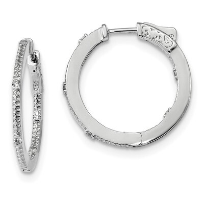 CZ Diamond In and Out Round Hoop Earrings Sterling Silver Rhodium-plated QE13717, MPN: QE13717, 883…