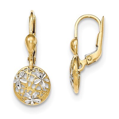 Polished and Textured Dangle Leverback Earrings 14k Gold &amp; Rhodium TH910, MPN: TH910, 868044143912