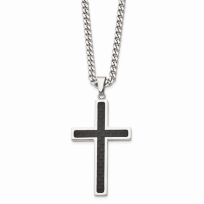 Black Carbon Fiber Cross 24 Inch Necklace Stainless Steel Polished SRN118-24 by Chisel, MPN: SRN118…