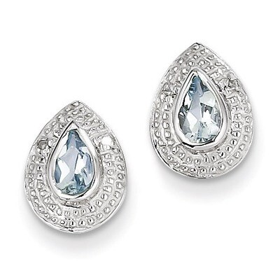 Aqua &amp; Diamond Post Earrings Sterling Silver Rhodium QDX889, MPN: QDX889, 883957356099