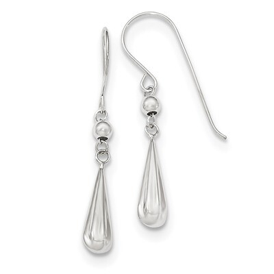 Grooved Puffed Teardrop Shepherd Hook Earrings 14k white Gold TH933, MPN: TH933, 191101457784