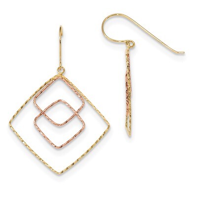 Diamond -cut Graduated Square Shepherd Hook Earrings 14k Two-tone Rose Gold TL1004, MPN: TL1004, 19…