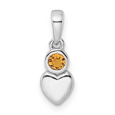 Citrine Heart Pendant Sterling Silver Rhodium-Plated Polished QBPD35NOV, MPN: QBPD35NOV,