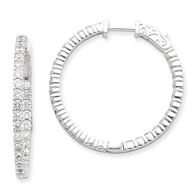 Diamond Round Hoop with Safety Clasp Earrings 14k White Gold XE1995WAA, MPN: XE1995WAA, 191101381003