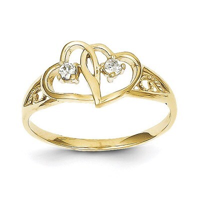 Double Heart Synthetic Diamond Ring 10k Gold 10C1205, MPN: 10C1205, 886774020686