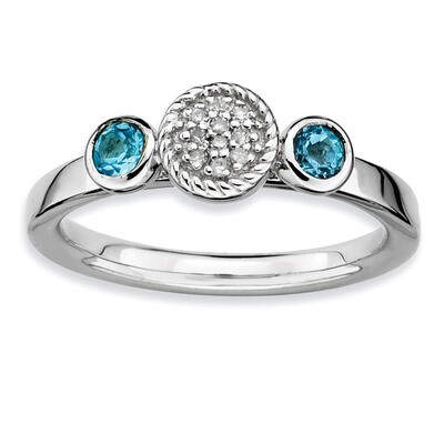 Round Blue Topaz &amp; Diamond Ring - Sterling Silver QSK531, MPN: QSK531, 886774009360