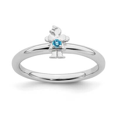 Blue Topaz Girl Ring Sterling Silver Rhodium-plated QSK1934, MPN: QSK1934, 191101720901