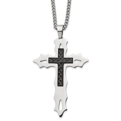 Black Ip-Plated Diamond-Cut Cross 24 Inch Necklace Stainless Steel Polished SRN2775-24 by Chisel, M…