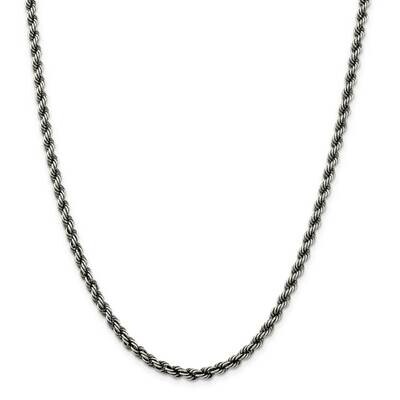Rhodium-Plated 4mm Rope Chain 22 Inch Sterling Silver QFC202-22, MPN: QFC202-22,