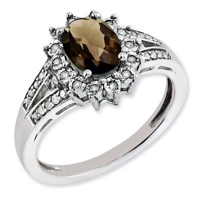 Smoky Quartz Ring Sterling Silver Diamond QR3046SQ, MPN: QR3046SQ, 883957403403