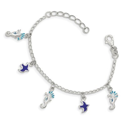 Enamel with 1 inch Extender Dangle Childs Bracelet 5 Inch Sterling Silver Polished QG4099-5, MPN: Q…