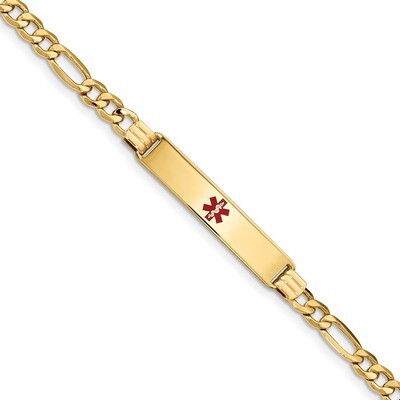 7 Inch Medical Red Enamel Semi-Solid Figaro Link ID Bracelet 14k Gold XM576CR-7, MPN: XM576CR-7, 19…