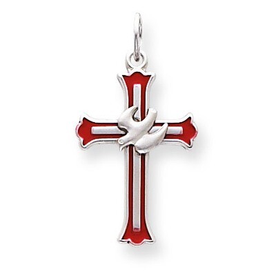 Enameled Cross with Dove Charm Sterling Silver QC3337, MPN: QC3337, 886774107547