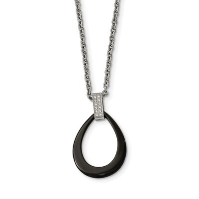 Tear Drop Black Ceramic CZ Necklace Stainless Steel Polished SRN2213-22 by Chisel, MPN: SRN2213-22,…