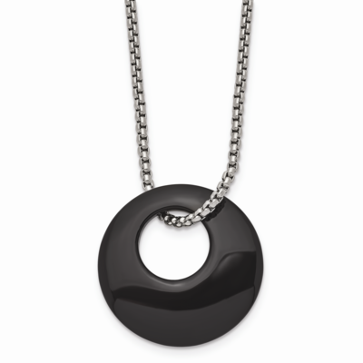 Black Onyx Large Circular Polished Necklace Stainless Steel SRN1287-18 by Chisel, MPN: SRN1287-18, …