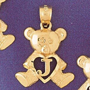 Dazzlers Jewelry Initial J Teddy Bear Pendant Necklace Charm Bracelet in Yellow, White or Rose Gold…
