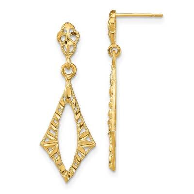 Diamond Shape Post Dangle Earrings 14k Gold Textured TE877, MPN: TE877, 637218107827