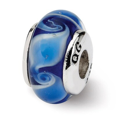 Blue Hand-blown Glass Bead - Sterling Silver QRS915, MPN: QRS915, 883957729213