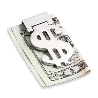 Silver-plated Hinged Money Clip with $ Symbol GM13363, MPN: GM13363, 797140520788