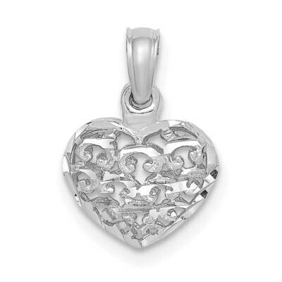 Mini Puffed Heart Charm 14k White Gold 3-D Diamond-cut K7130W, MPN: K7130W,