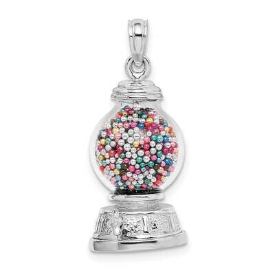 Moveable Gumball Machine Glass Pendant 14k White Gold 3-D K7307W, MPN: K7307W, 637218116133