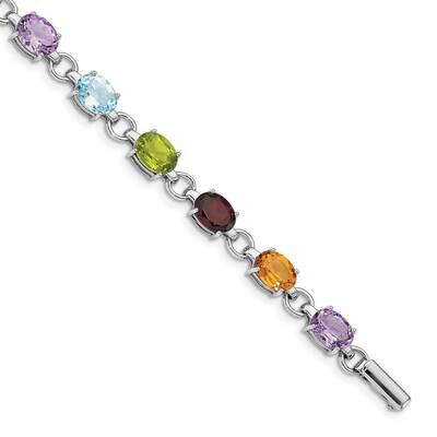 Circle &amp; Oval Multi-gemstone Bracelet Sterling Silver Rhodium-plated QG4926-7.25, MPN: QG4926-7.25,…