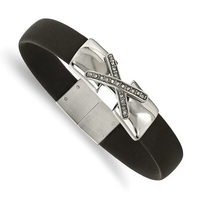 CZ Silicone Band Bracelet Stainless Steel Polished SRB2137-8.5 by Chisel, MPN: SRB2137-8.5, 1911016…