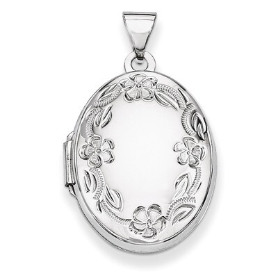 Oval Leaf Floral Scroll Border H/Eng Locket 14k White Gold 21mm XL534, MPN: XL534, 886774129129