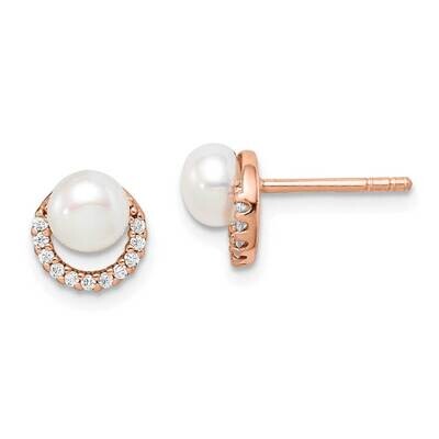 Freshwater Cultured Pearl &amp; CZ Diamond Earrings Sterling Silver Rose-tone QE15311, MPN: QE15311, 88…