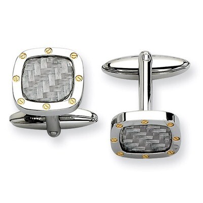 Grey Carbon Fiber with Yellow IP-plated Cufflinks - Stainless Steel SRC182 by Chisel, MPN: SRC182, …