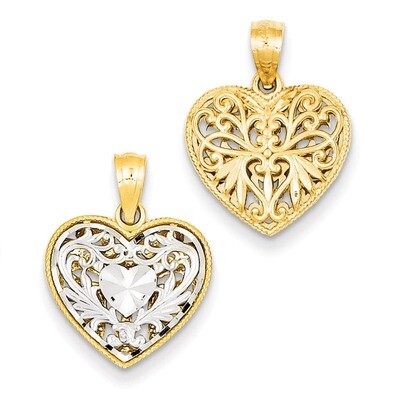Reversible Filigree Heart Pendant 14k Two-Tone Gold C2928, MPN: C2928, 886774089010