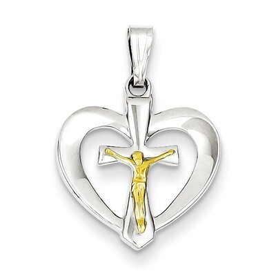 Heart with Vermeil Crucifix Pendant Sterling Silver Polished QC7397, MPN: QC7397, 883957479262