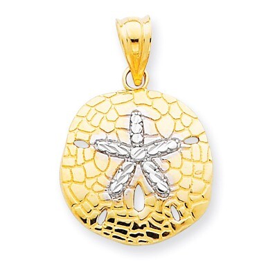 Polished Diamond-cut Sand Dollar Pendant 14K Gold &amp; Rhodium D1400, MPN: D1400, 883957863429