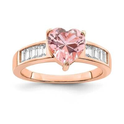 Rose-plated Crystal Heart &amp; White Baguette Ring Sterling Silver CZ Diamond QR7127, MPN: QR7127, 191…