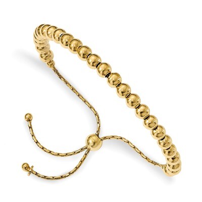 Leslie&#39;s Polished Beaded Adjustable Bracelet 9 Inch Sterling Silver Gold-tone HB-QLF805-9, MPN: QLF…