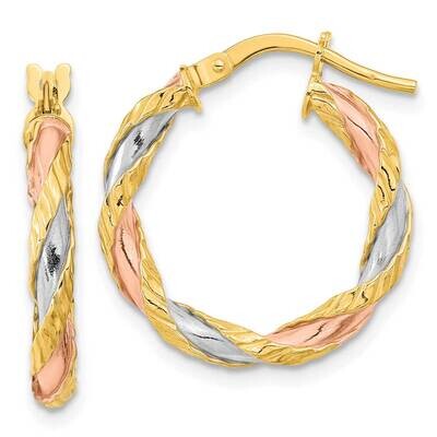 Rose &amp; White Rhodium Textured Twisted Hoop Earrings 14k Gold TF2093, MPN: TF2093, 883957988832