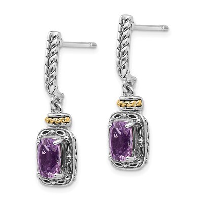 Amethyst Post Dangle Earrings Sterling Silver &amp; 14k Gold Antiqued QTC985, MPN: QTC985, 191101388842