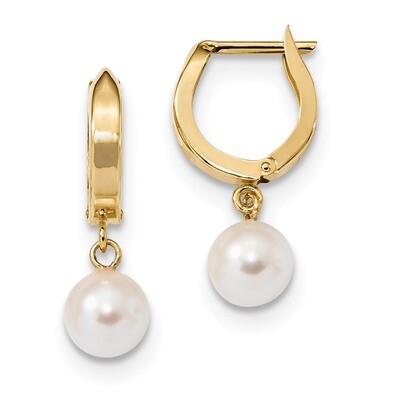 6-7mm White Round Akoya Saltwater Pearl Hoop Dangle Earrings 14k Gold XF650E, MPN: XF650E, 19110143…