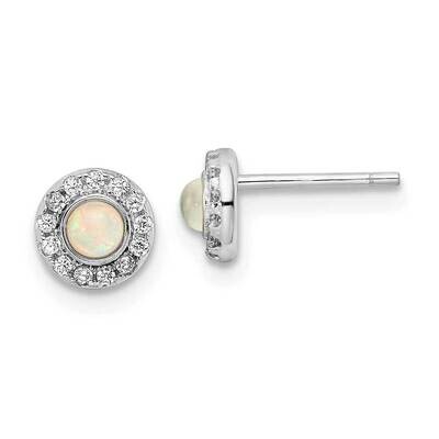 CZ Diamond &amp; Lab Created Opal Post Earrings Sterling Silver Rhodium-Plated Polished QE16403, MPN: Q…