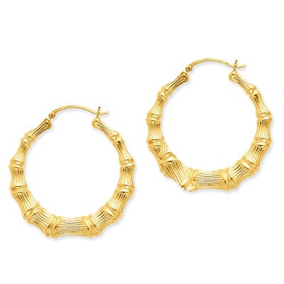 Bamboo Hoop Earrings 14k Gold Polished S1517, MPN: S1517, 883957285535