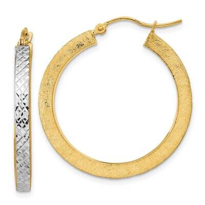 Polished Satin Diamond-Cut Hoop Earrings 14k Gold with White Rhodium TF2079YW, MPN: TF2079YW, 88395…