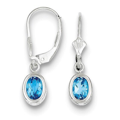 7x5mm Oval Blue Topaz Leverback Earrings Sterling Silver QE2043BT, MPN: QE2043BT, 883957227429