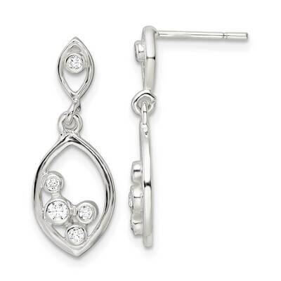 CZ Diamond Oval Dangle Post Earrings Sterling Silver Polished QE16259, MPN: QE16259, 196904168264