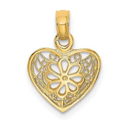 Filigree Heart with Flower Design Charm 14k Gold 2-D K7120, MPN: K7120, 637218042166