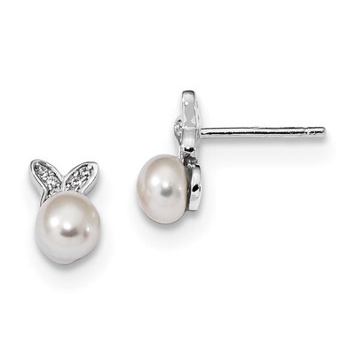 CZ Diamond Cultured Freshwater Pearl Butterfly Post Earrings Sterling Silver Rhodium-plated QE13855…