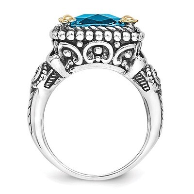 4.50 Swiss Blue Topaz Ring Sterling Silver &amp; 14k Gold QTC203, MPN: QTC203, 883957502137