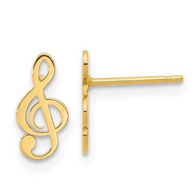 Treble Clef Note Post Earrings 14k Gold Polished YE2116, MPN: YE2116, 191101786112