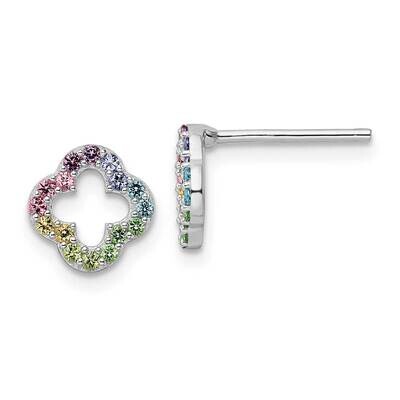 Rainbow Nano Crystal Clover Post Earrings Sterling Silver Rhodium-plated QE16599, MPN: QE16599, 196…